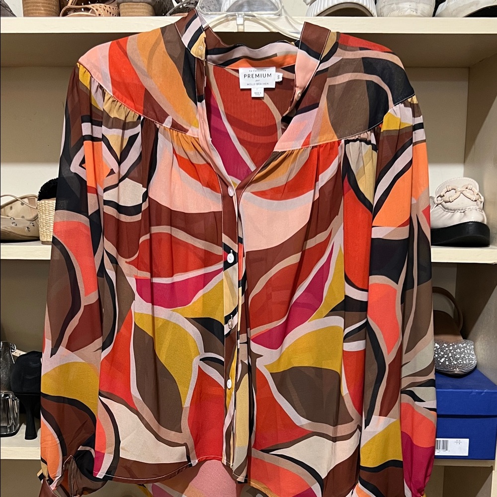 Molly Bracken Colorful Abstract Blouse